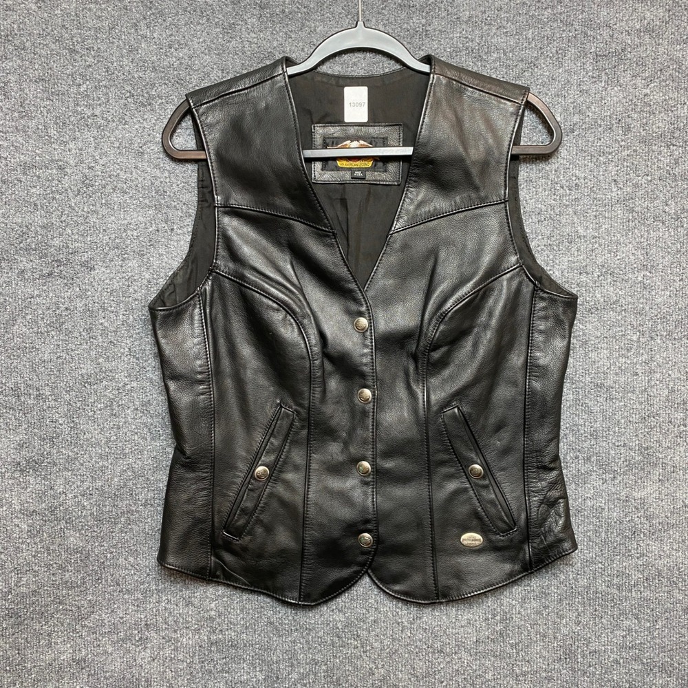 Harley-Davidson Vest Womens M Black An American Legend Snap Button Leather